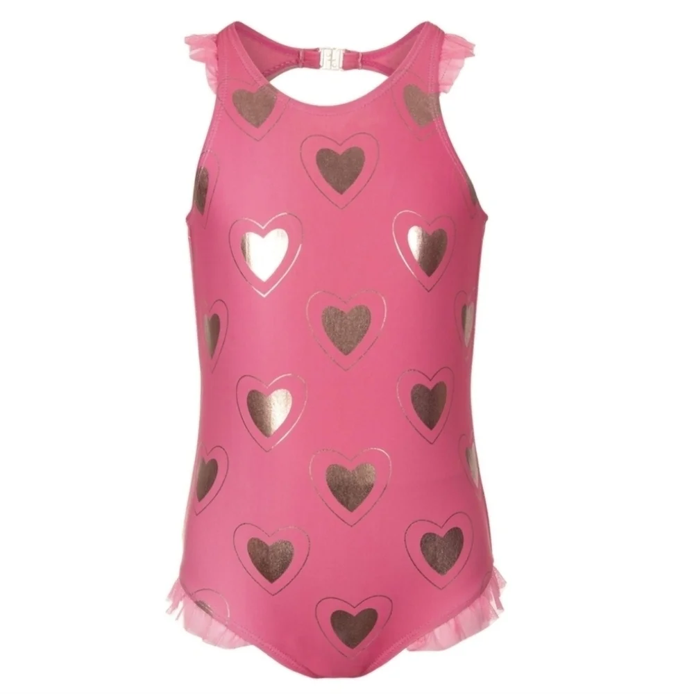 Appaman Calla One Piece Swimsuit Pink Rose Gold Hearts 7